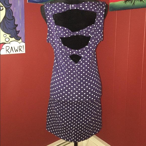 Blue & White Polka Dot Dress with Bow Design L/XL - Picture 2 of 4