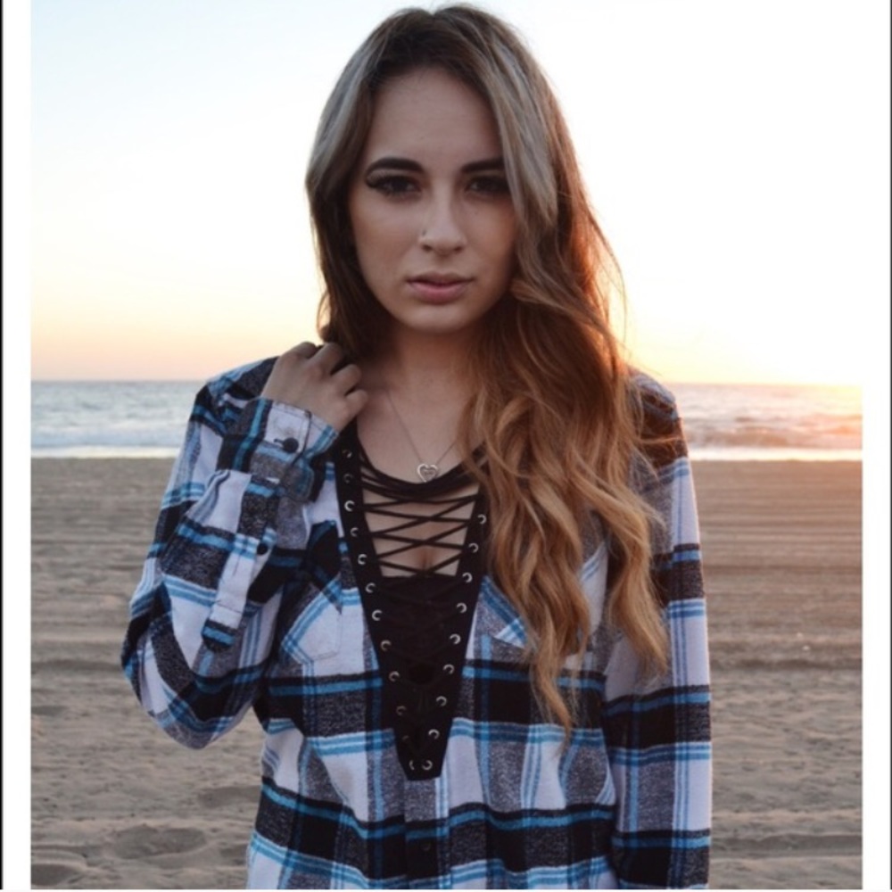 Blue lace up flannel