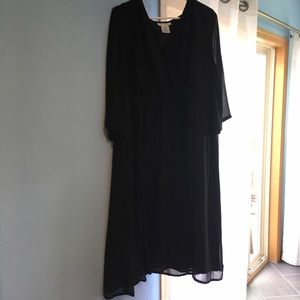 Black midi length faux wrap dress