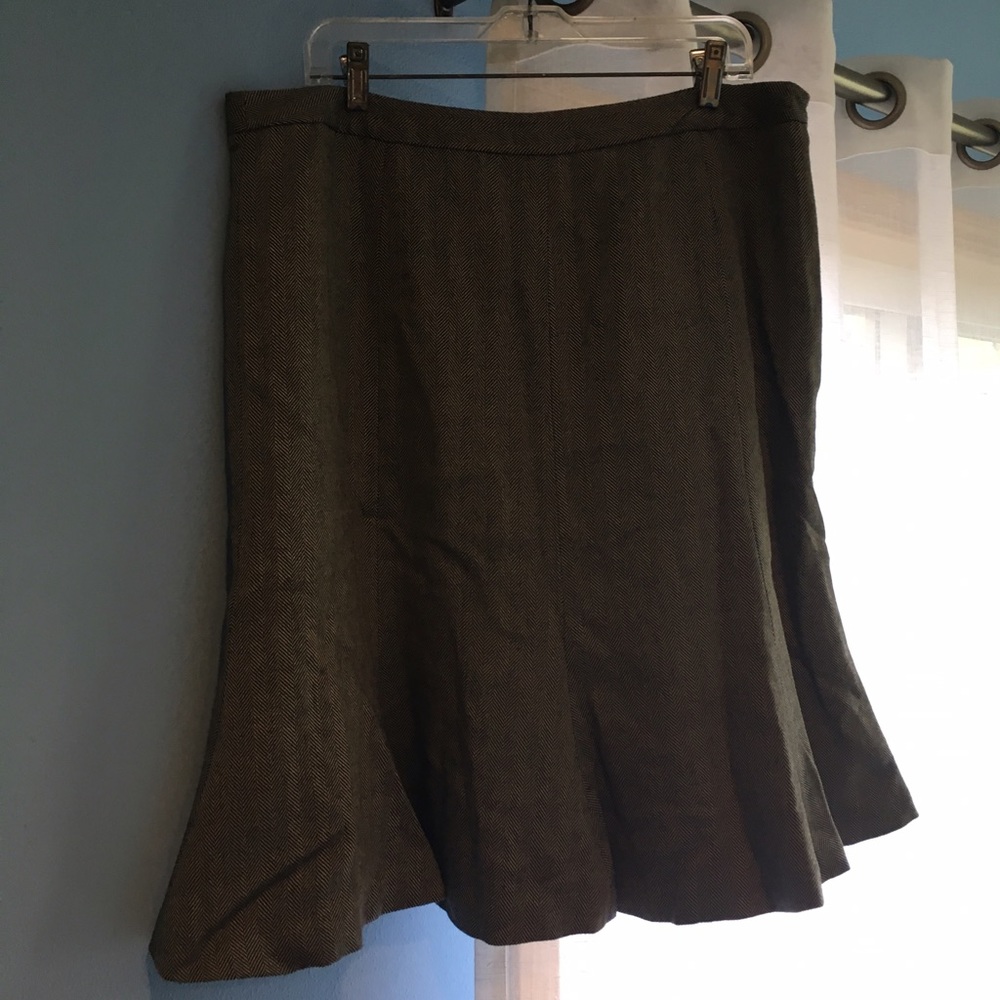 Pencil flare brown and tan herringbone skirt