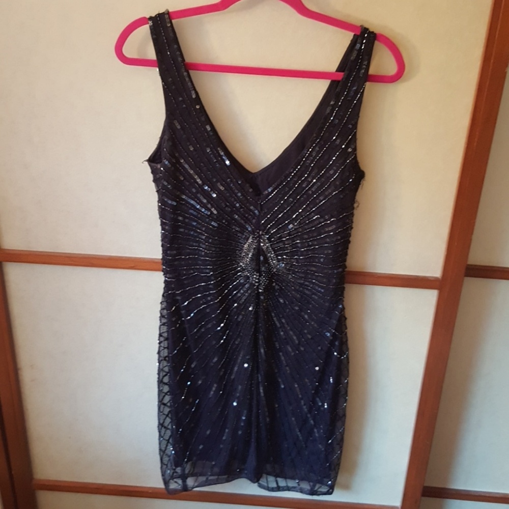 Aidan Mattox sequin navy dress