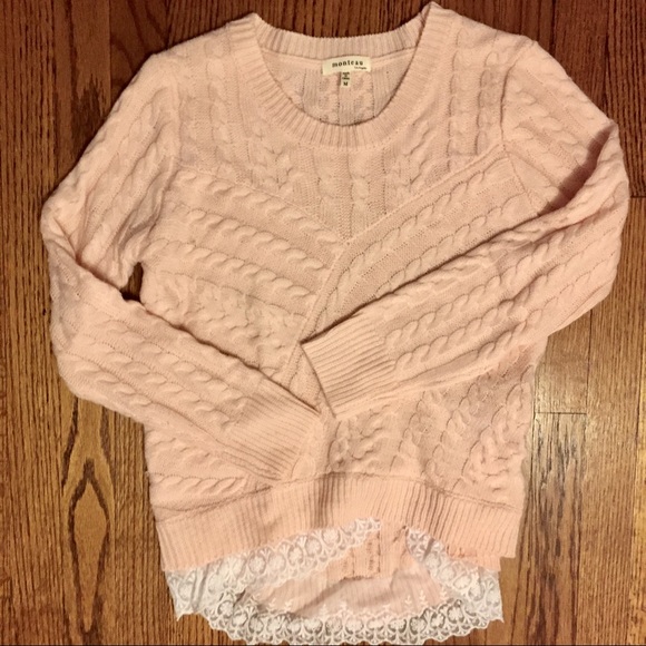 Pink Sweater with Lace Trim (M) - Picture 3 of 7