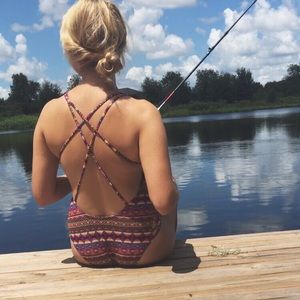 Backless tribal one piece bathing suit
