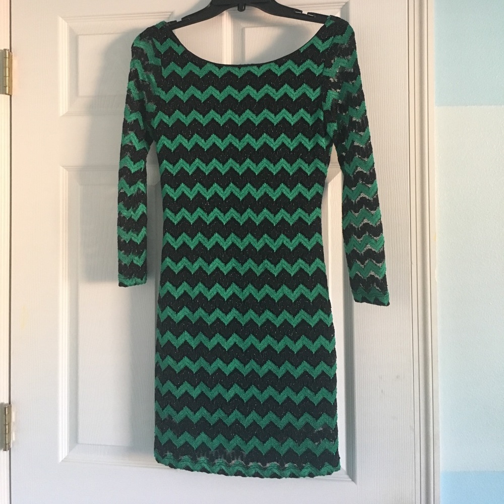 Chevron Sparkly Green and Black Dress
