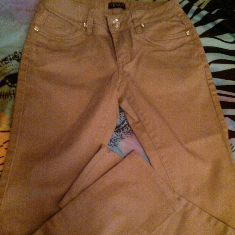 **DONATED**Khaki Jeans, Rhinestone Buttons/accents