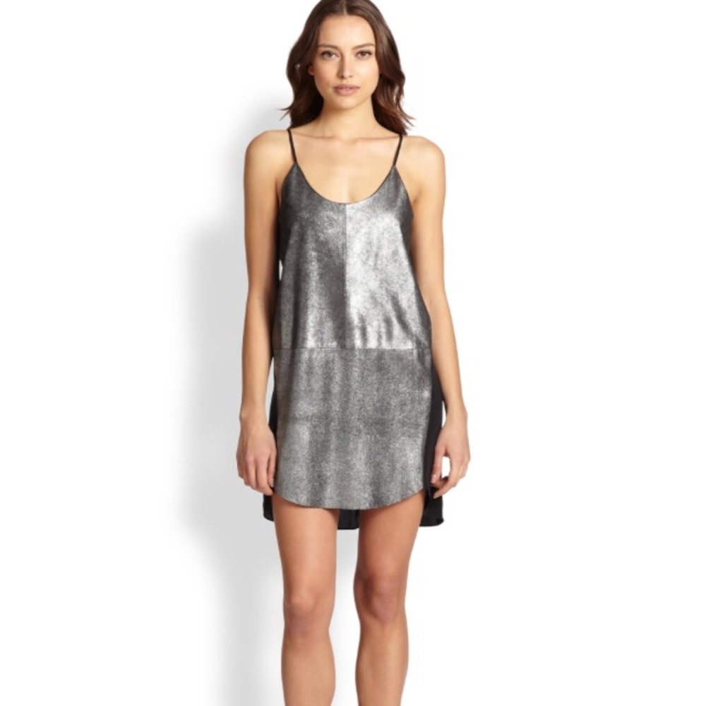 Mason silver leather and silk dress