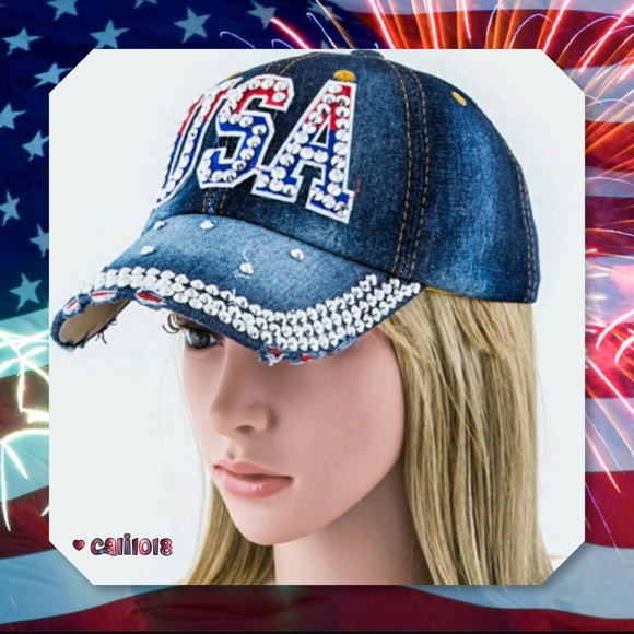 🎉HP🆕USA Patriotic Embellished Bling Hat - Picture 2 of 2