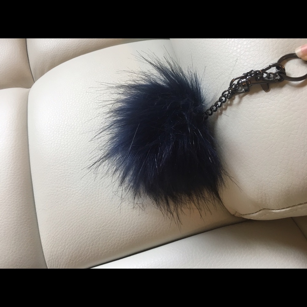Dark Navy Faux Fur Ball Key Chain