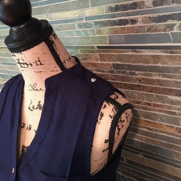 Navy Blue Button Closure Romper - Picture 3 of 5