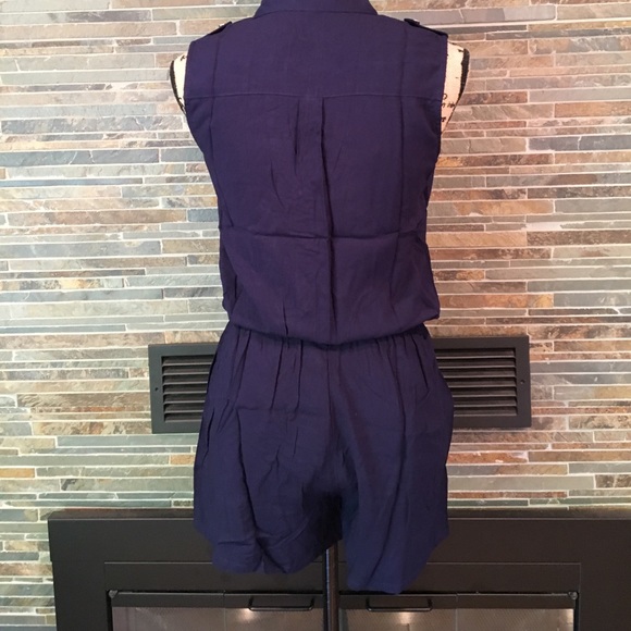 Navy Blue Button Closure Romper - Picture 4 of 5