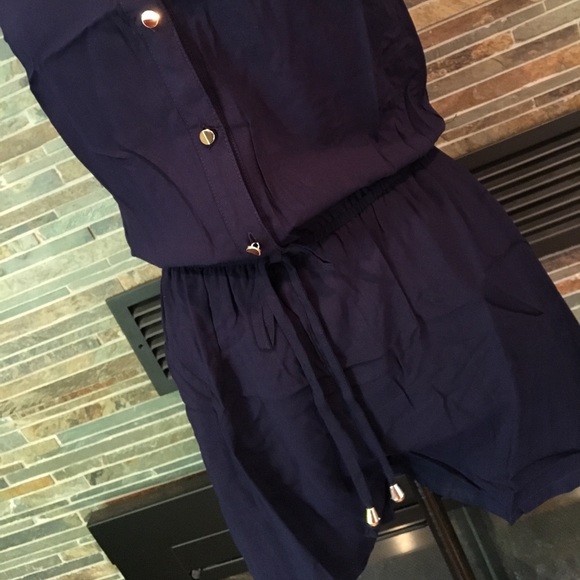 Navy Blue Button Closure Romper - Picture 5 of 5