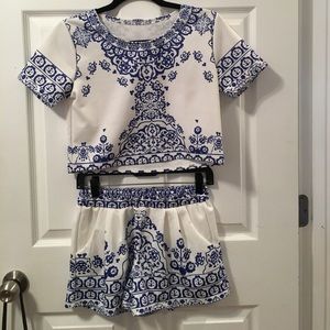 Blue and white short and top combo