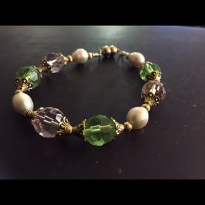REDUCED!! Pink, green Swarovski crystal and pearl