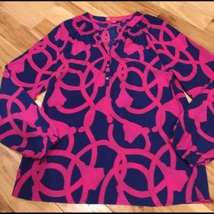 Pink and navy blouse
