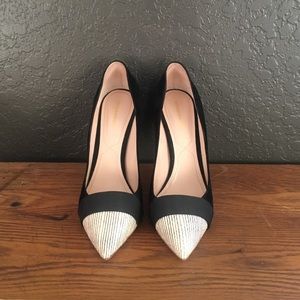 Black Suede High Heels with White Toe