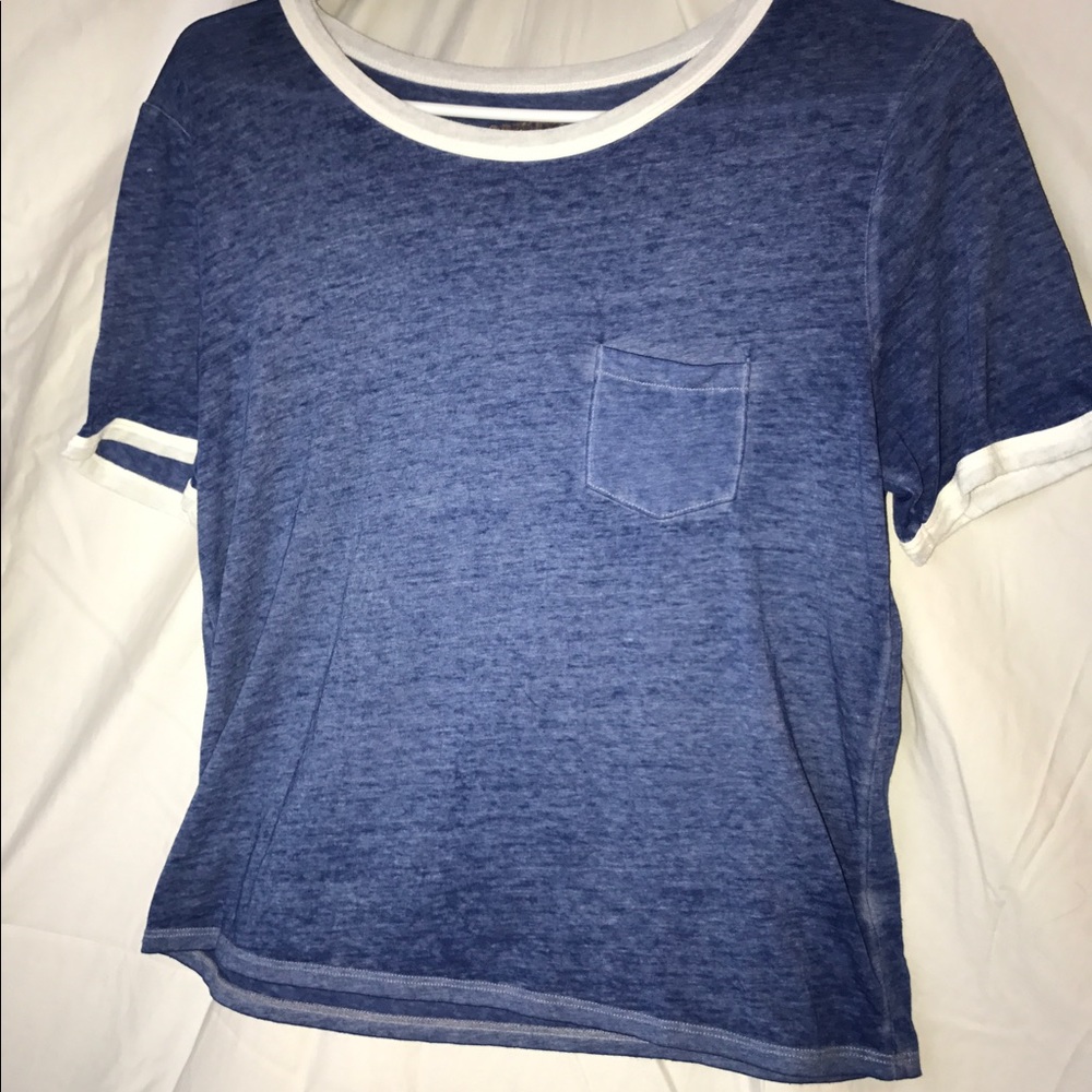 blue and white t-shirt
