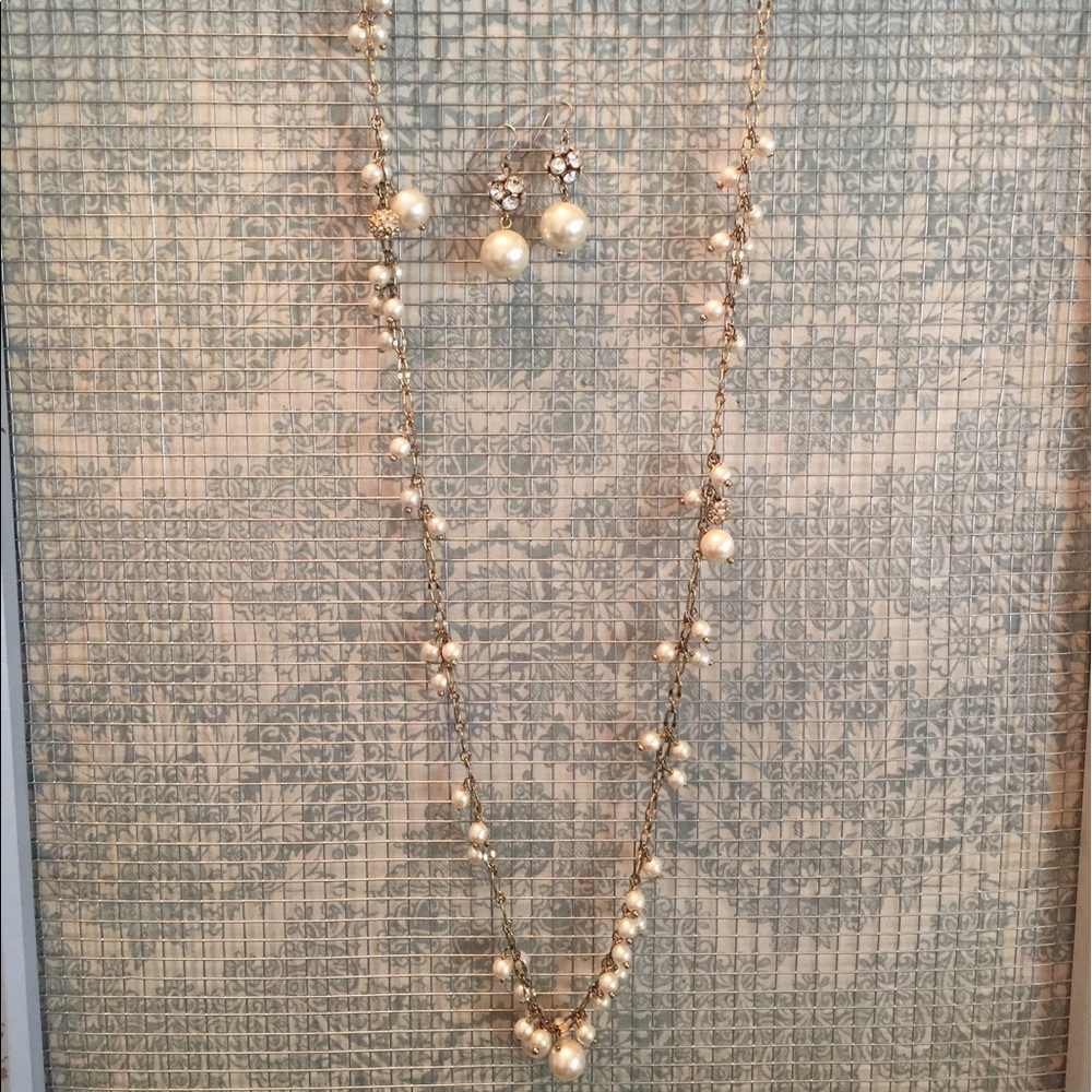 J. Crew pearl necklace and earrings