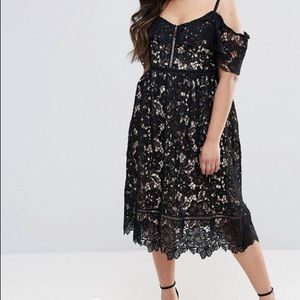 New Look Cutwork Lace Cold Shoulder Midi Dress