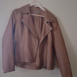 Tan faux leather jacket.