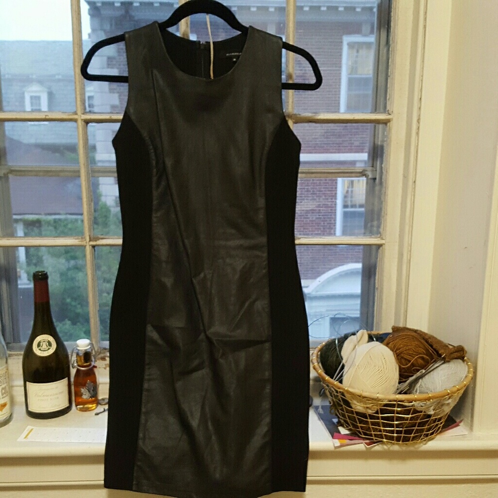Faux Leather Panel Sheath Dress