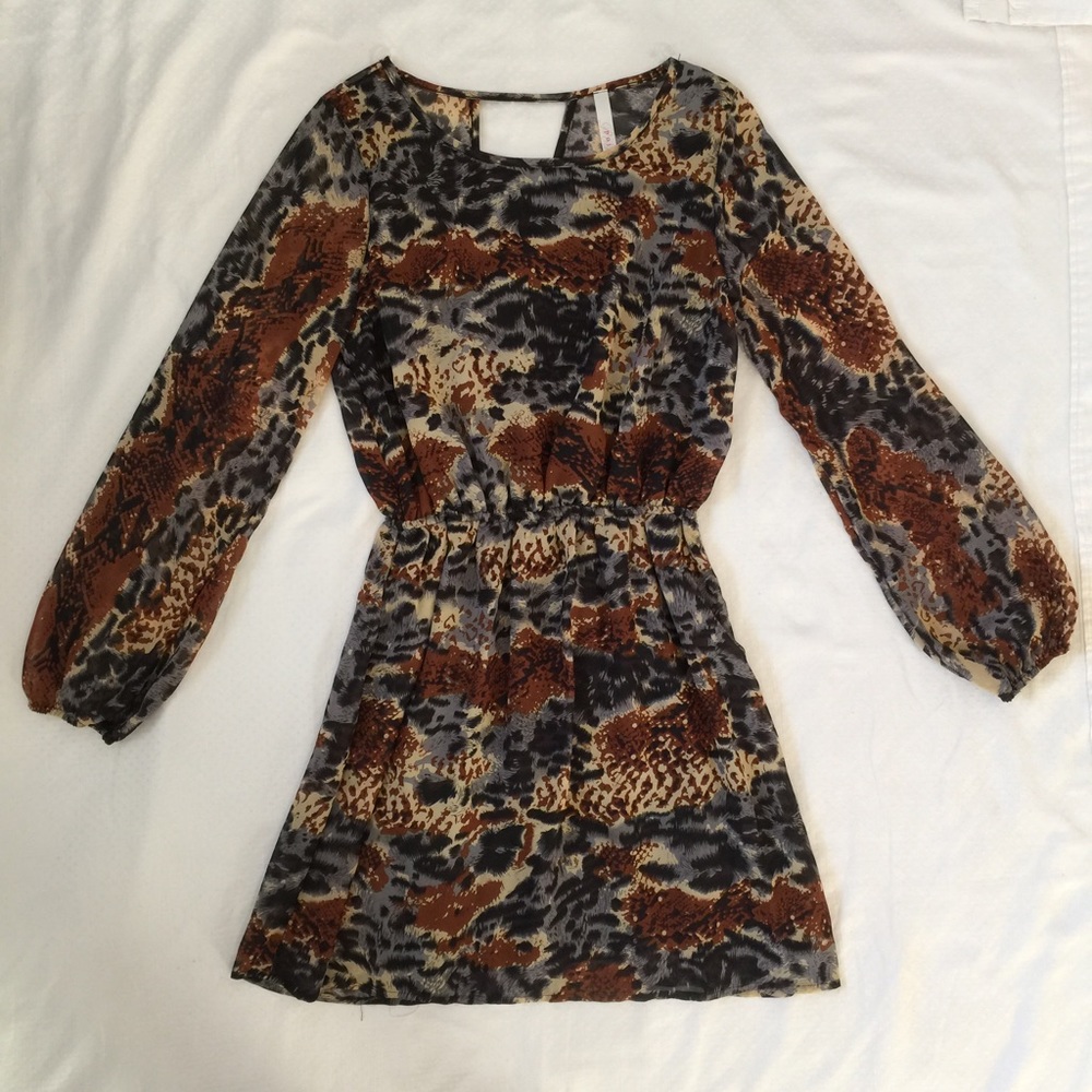 Chiffon Long Sleeve Dress with Open Back