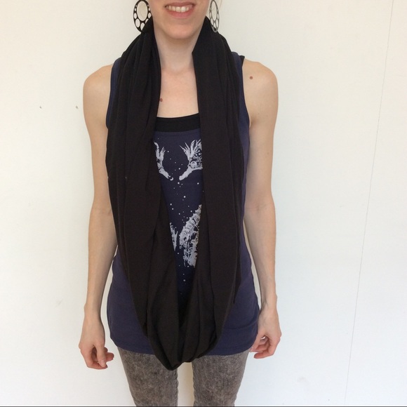 Handmade Black Cotton Infinity Circle Scarf Head Wrap Costume Dust Mask Spring - Picture 3 of 4