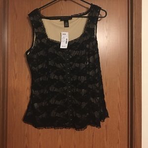 Black lace corset style sleeveless blouse