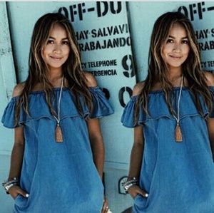 New off shoulder Denim blue Mini dress