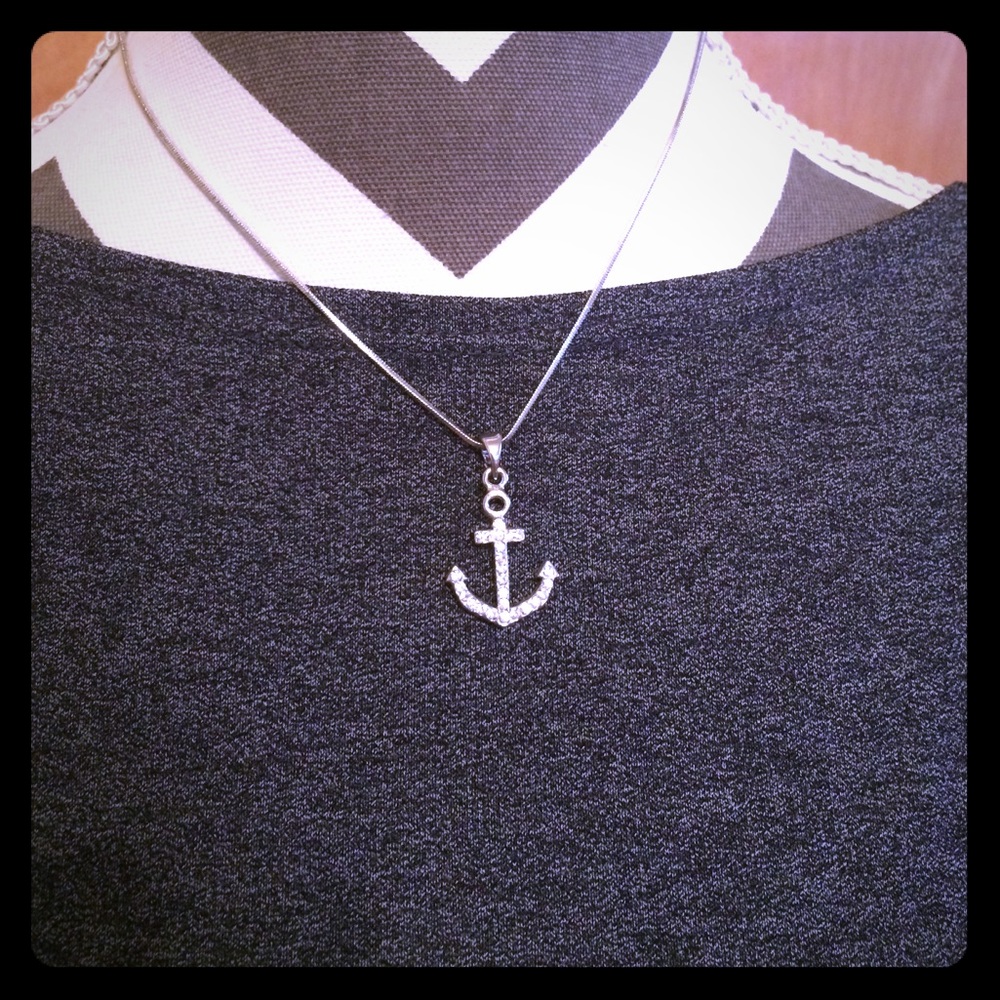 Silver Sparkly Anchor Necklace