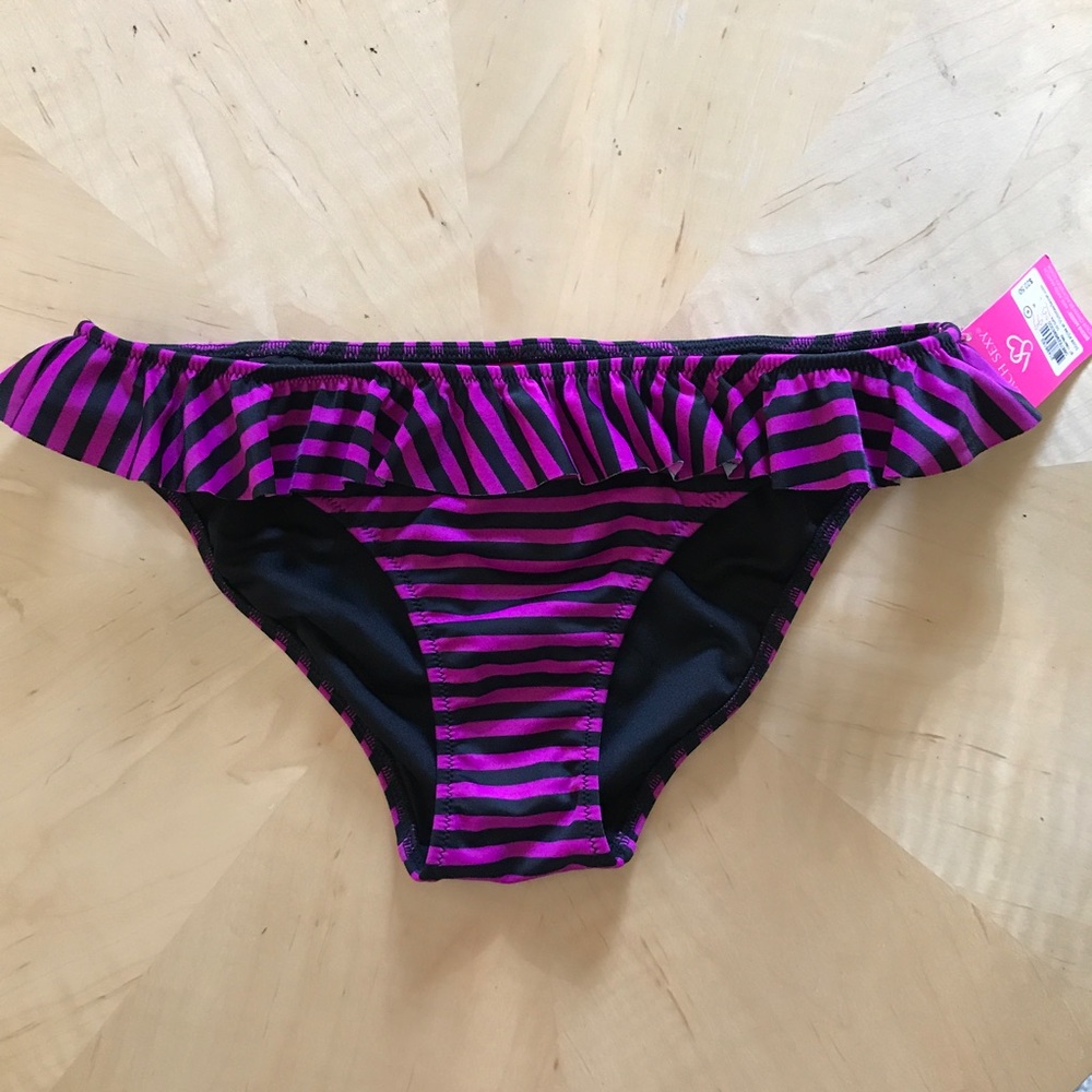 Purple and black slightly frilly bikini bottom