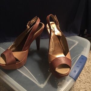 Tan platform heels from Bakers