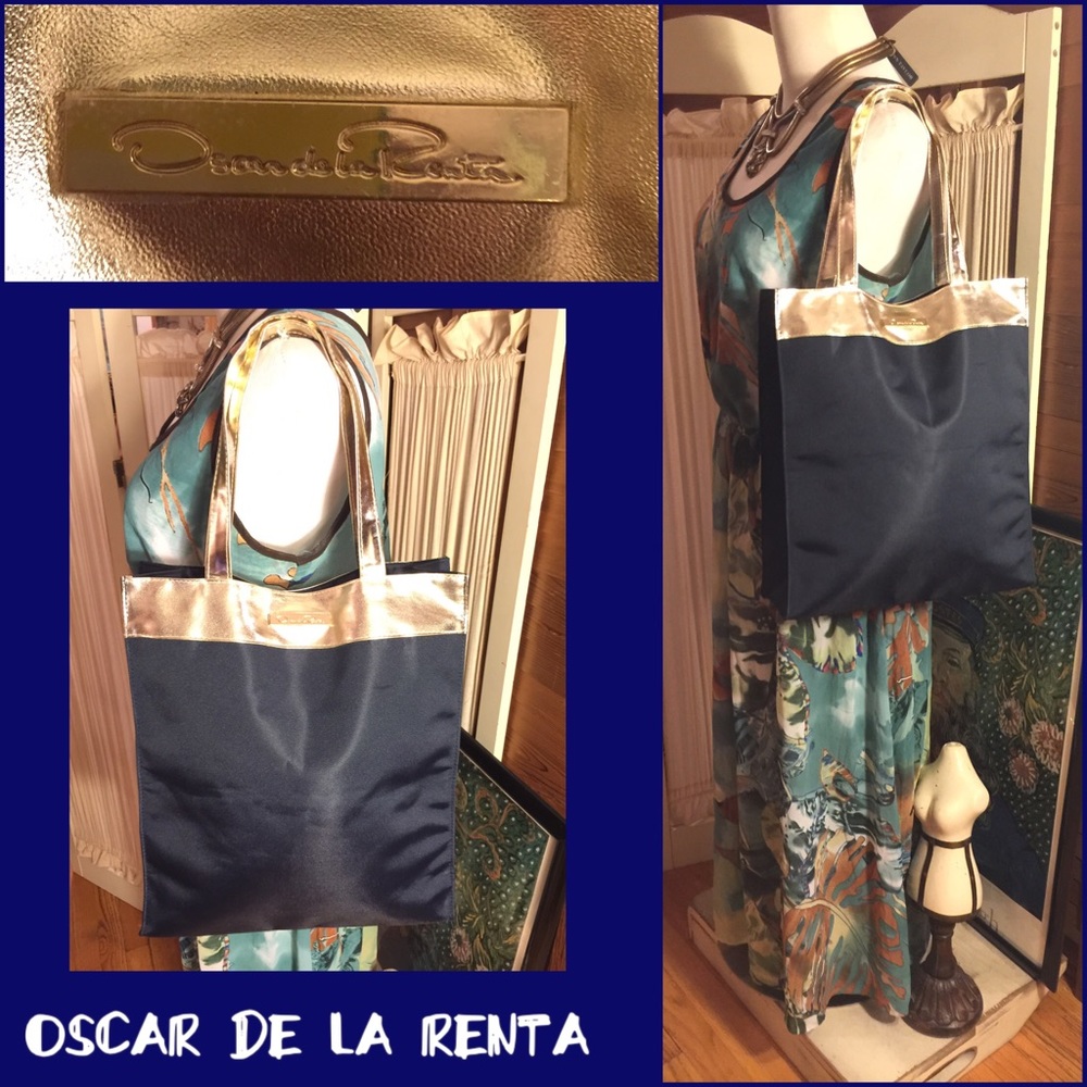SOLD🎊🎉NWOT-OSCAR DE LA RENTA NAVY/GOLD NYLON TOTE