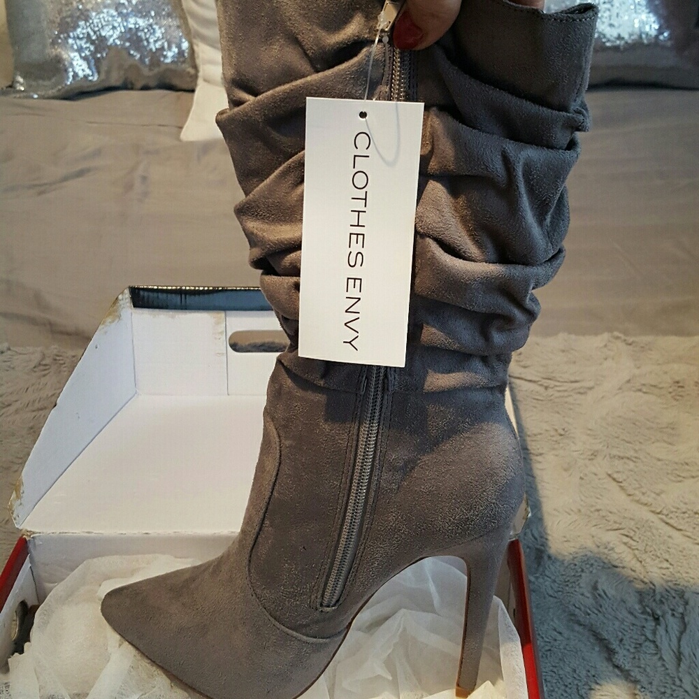 Gray scrunch boots