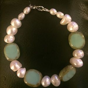 Turquoise and pearl bracelet