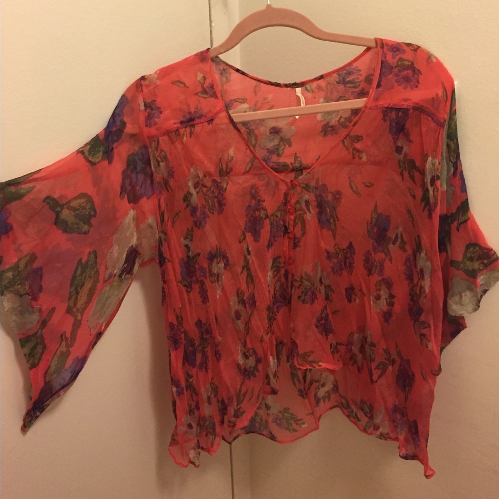 Free People floral chiffon shirt with bell sleeve