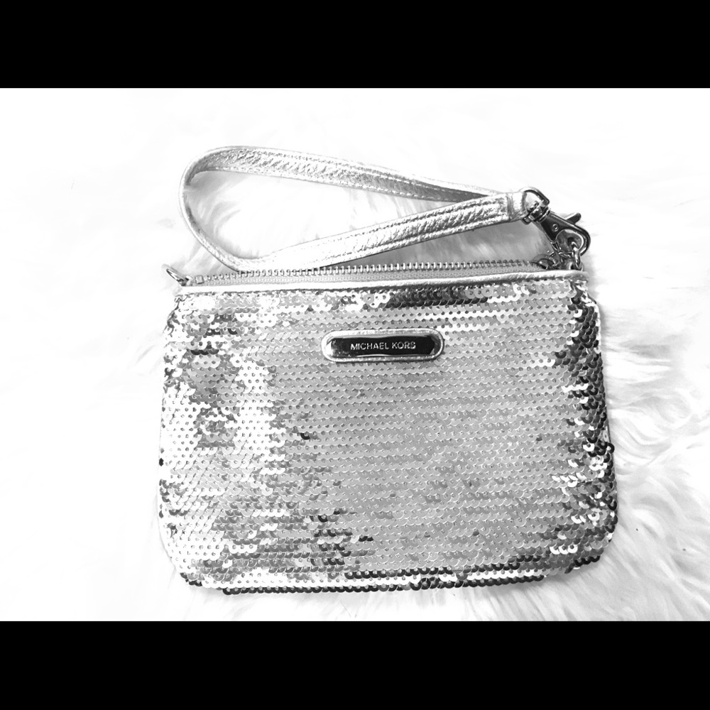 Michael Kors Sequined Silver Wristlet