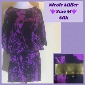 💜 Nicole Miller Silk Dress purple cold shoulder