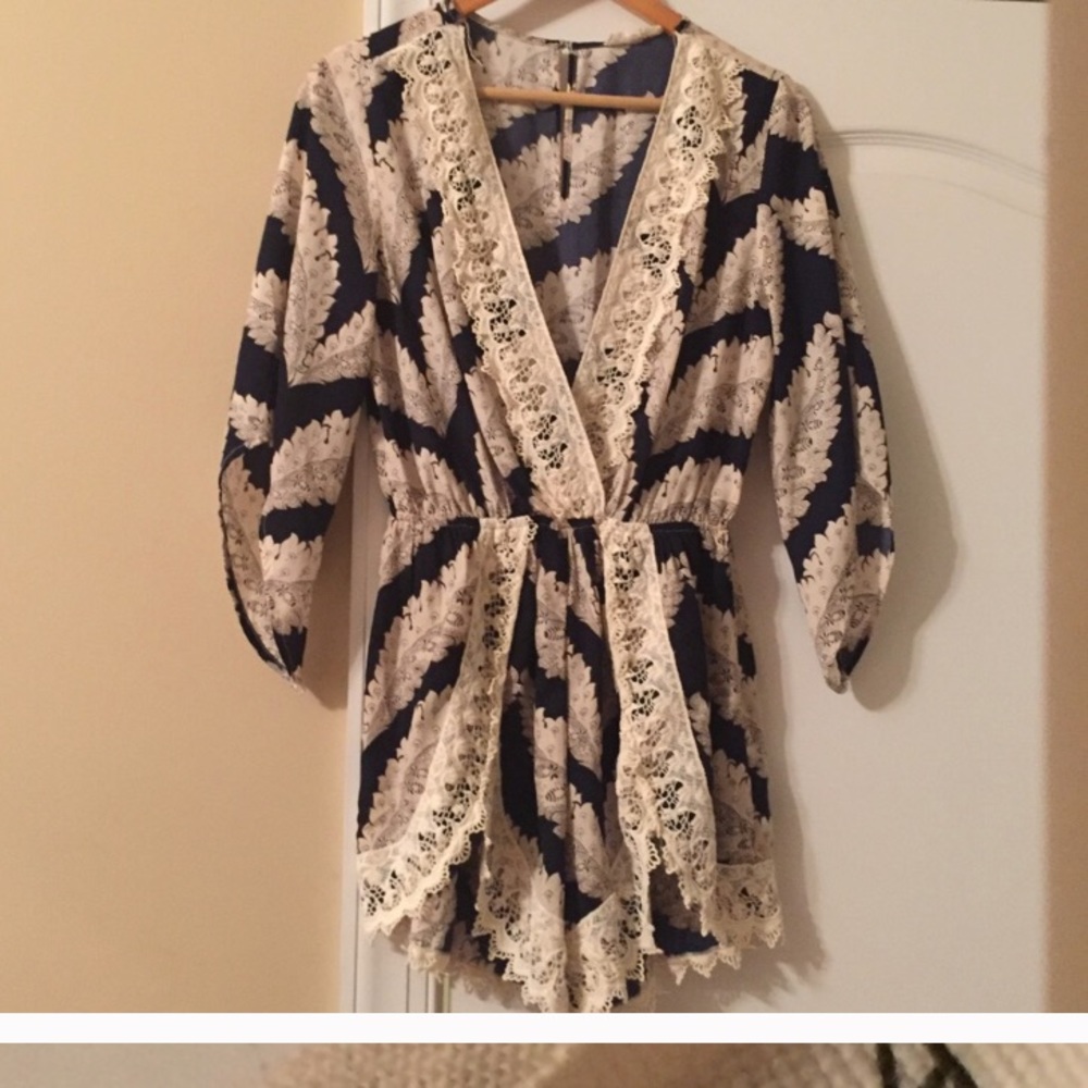 Navy and cream lace romper