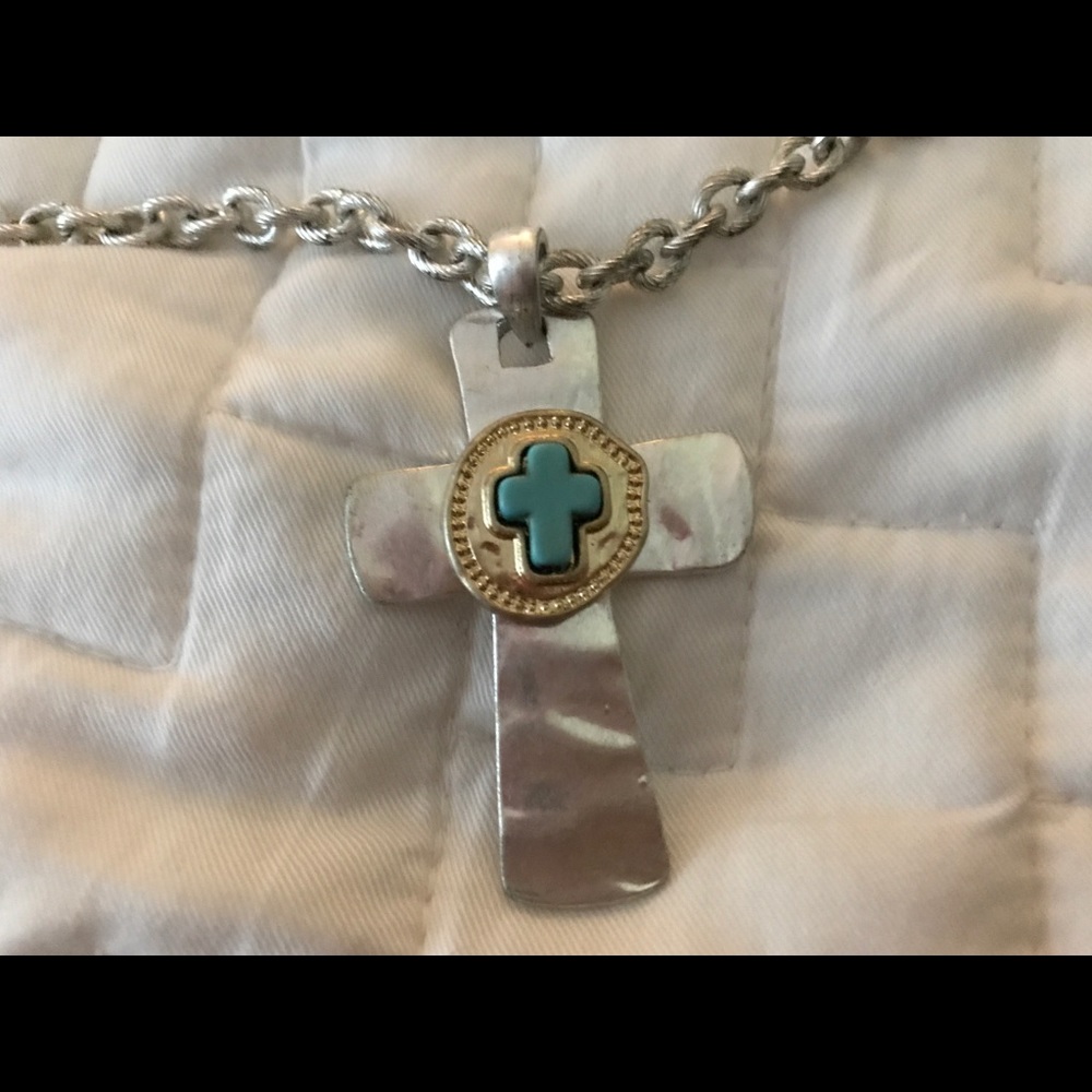 Silver, gold & turquoise cross