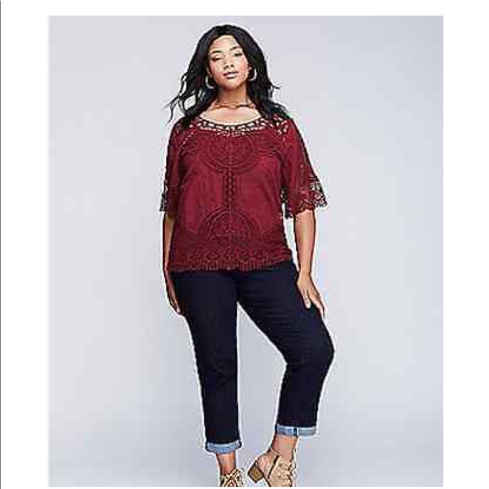 Lane Bryant Maroon Crochet Boho Top Size 22