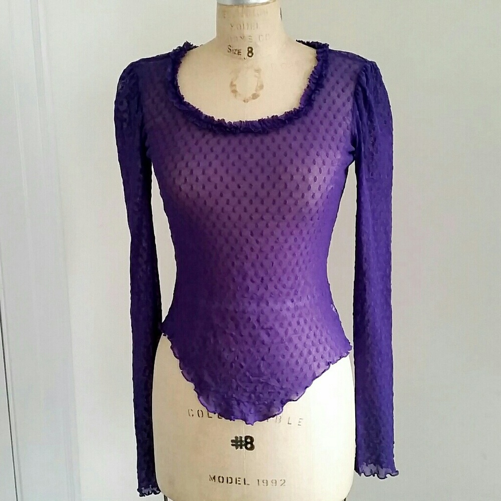 Betsey Johnson long sleeved purple mesh top