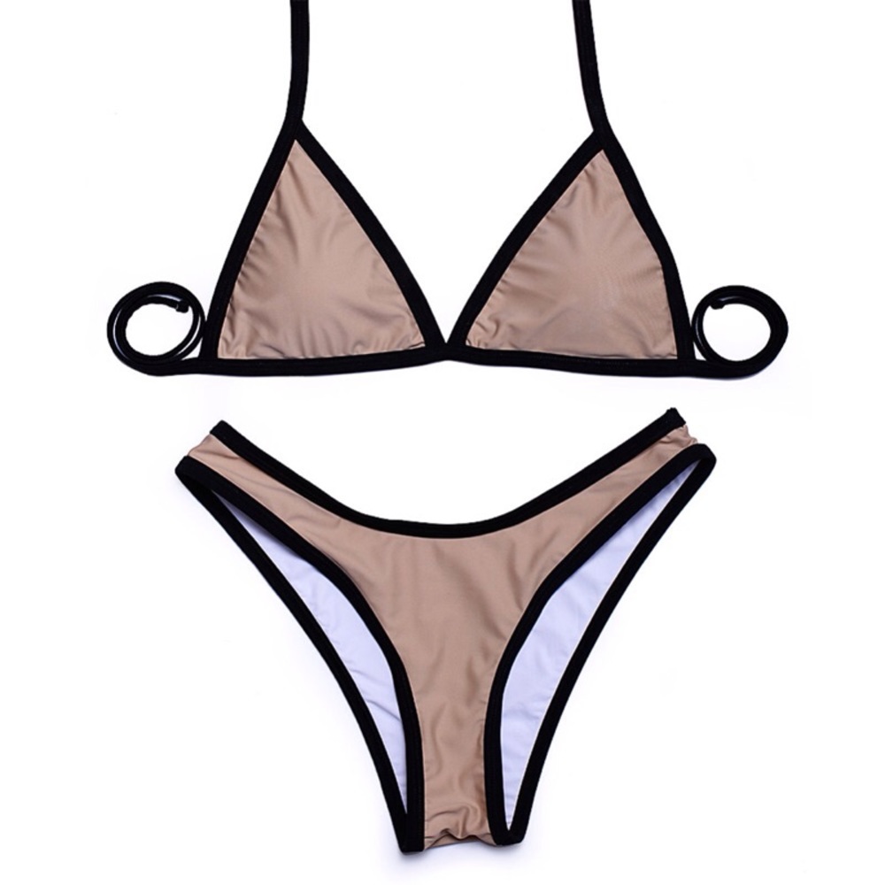 Sexy two piece High waist Bikini nude &black