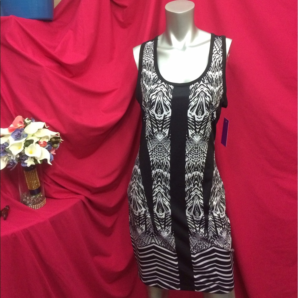 Rampage Abstract Black and White Cutout Back Dress