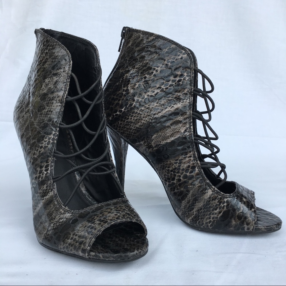 MIA Black Snakeskin Strappy Heels