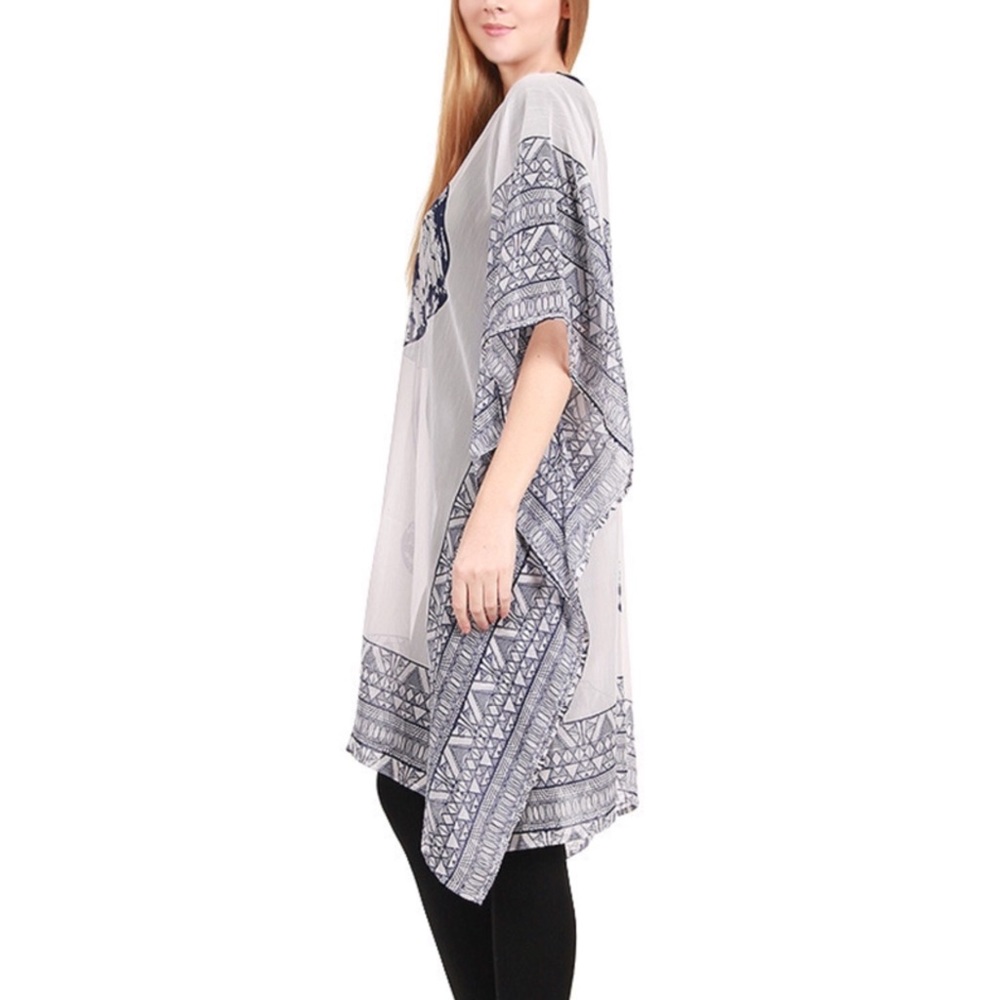 Navy Elephant Chiffon Kaftan Poncho - Picture 3 of 3