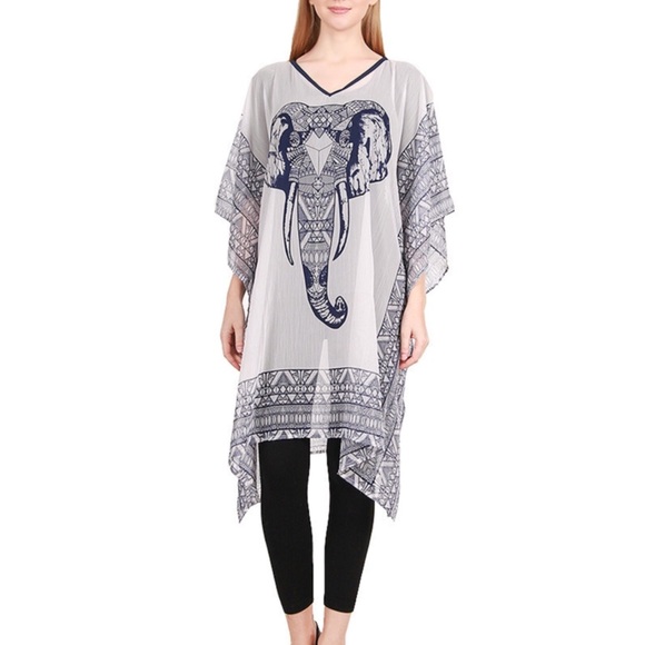 Navy Elephant Chiffon Kaftan Poncho - Picture 2 of 3