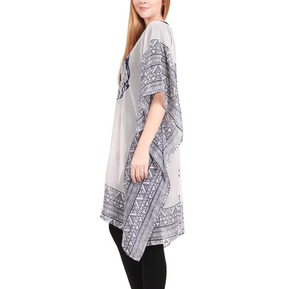 Navy Elephant Chiffon Kaftan Poncho - Picture 3 of 3