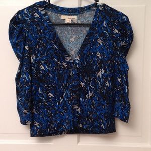 Blue Leopard Print 3/4 Sleeve Crop Cardigan