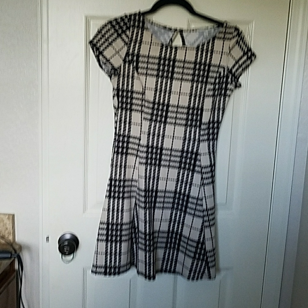 Plaid black and beige dress