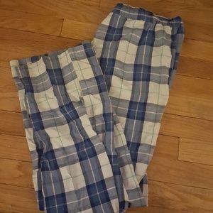 Blue plaid pajama bottoms!